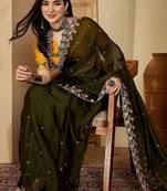 Olive embroidered party saree with blouse