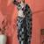 Black satin floral printed embellished printed mirror work ready to wear saree