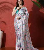 Grey ready to wear satin floral digital printed saree