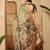 Multicolor floral printed  linen saree with tassels & unstithced blouse piece