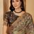 Multicolor floral printed  linen saree with tassels & unstithced blouse piece