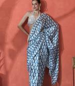 Blue ready to wear satin floral digital printed saree
