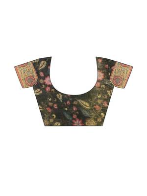 Multicolor floral printed  linen saree with tassels & unstithced blouse piece 5