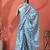 Blue ready to wear satin floral digital printed saree