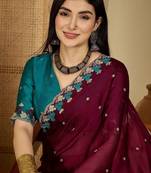Purple women embroidered party sarees with blouse