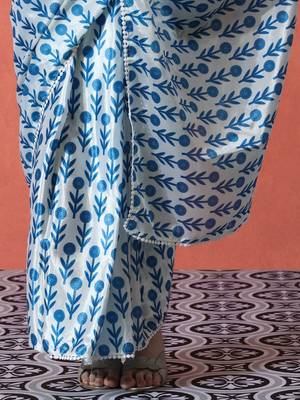 Blue ready to wear satin floral digital printed saree 5