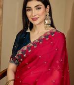 Pink women floral embroidered saree