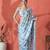White ready to wear satin floral digital printed saree