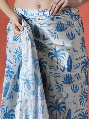 White ready to wear satin floral digital printed saree 5