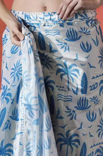 White ready to wear satin floral digital printed saree