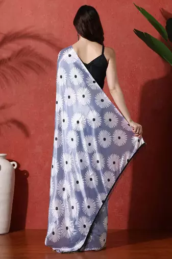 Blue ready to wear satin floral digital printed saree