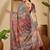 Grey  linen printed sarees with tassels & unstithced blouse piece