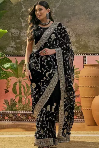 Black embroidered  sarees