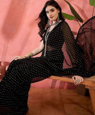 Black embellished  georgette saree 1