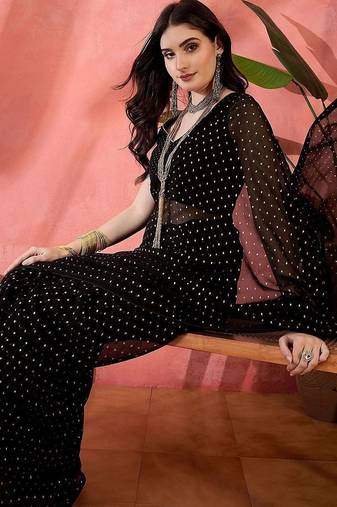 Black embellished  georgette saree