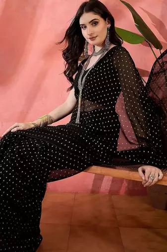 Black embellished  georgette saree