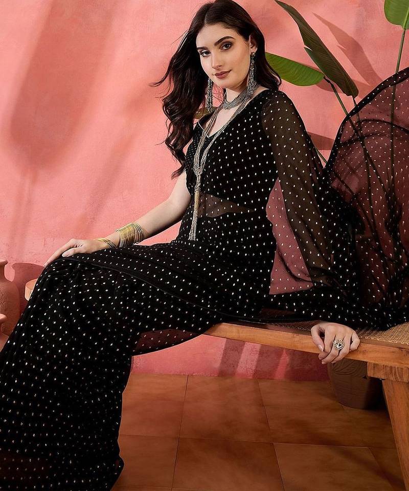 Black embellished  georgette saree