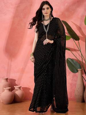Black embellished  georgette saree 2