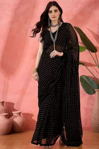 Black embellished  georgette saree