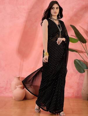 Black embellished  georgette saree 3