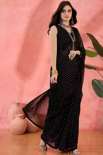 Black embellished  georgette saree