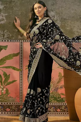 Black embroidered  sarees