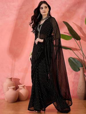 Black embellished  georgette saree 4