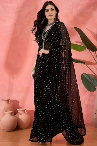 Black embellished  georgette saree