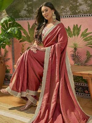 Maroon textured tissue silk saree with embellished border and designer blouse 1