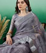 Grey zari woven kanjeevaram saree with blouse