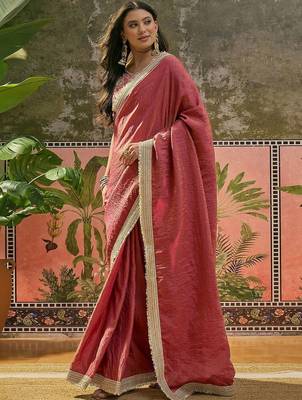 Maroon textured tissue silk saree with embellished border and designer blouse 3