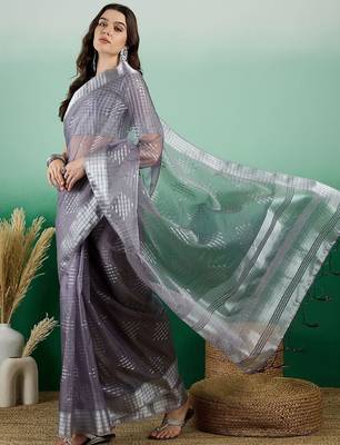 Grey zari woven kanjeevaram saree with blouse 3