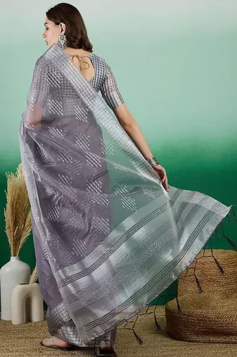 Grey zari woven kanjeevaram saree with blouse