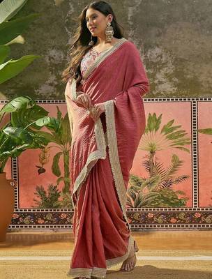 Maroon textured tissue silk saree with embellished border and designer blouse 5