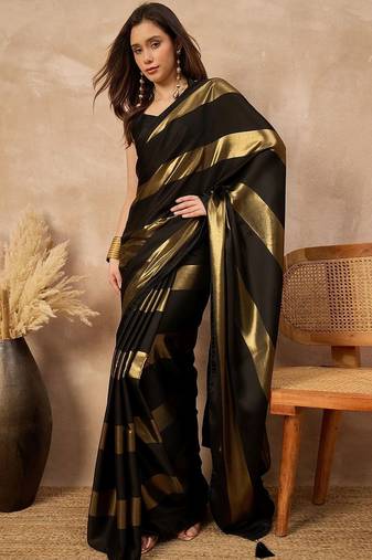 Black black satin ethnic solid festive wear matching blouse & sarees