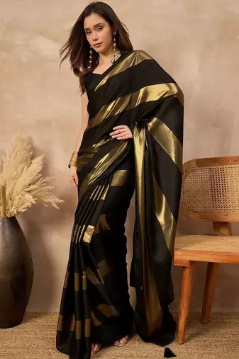 Black black satin ethnic solid festive wear matching blouse & sarees