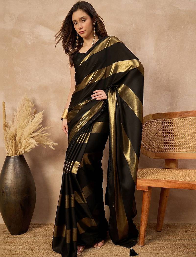 Black black satin ethnic solid festive wear matching blouse & sarees