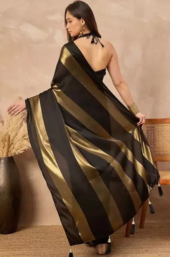 Black black satin ethnic solid festive wear matching blouse & sarees