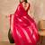 Red striped foil print saree with unstitched blouse piece