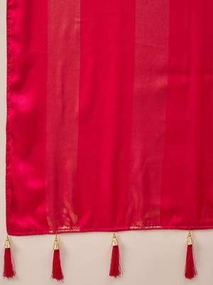 Red striped foil print saree with unstitched blouse piece 5