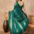 Green striped foil print saree with unstitched blouse piece