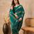 Green striped foil print saree with unstitched blouse piece