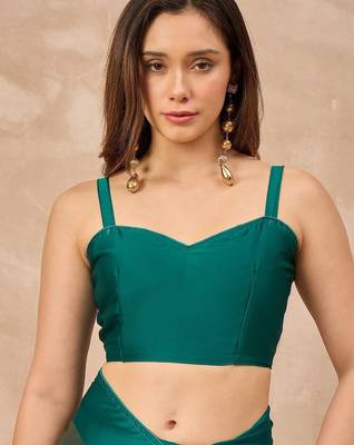 Green striped foil print saree with unstitched blouse piece 4