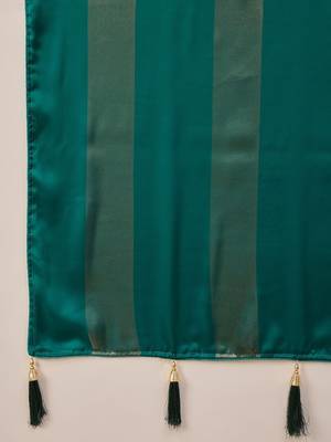 Green striped foil print saree with unstitched blouse piece 5