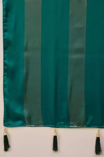 Green striped foil print saree with unstitched blouse piece