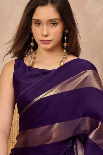Purple purple satin ethnic solid party wear matching blouse & sarees