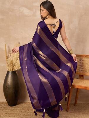 Purple purple satin ethnic solid party wear matching blouse & sarees 3