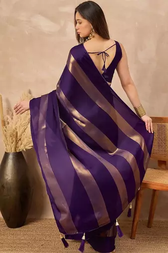 Purple purple satin ethnic solid party wear matching blouse & sarees
