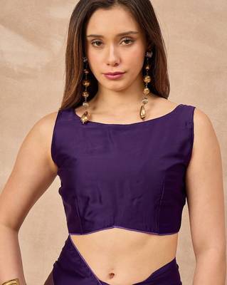 Purple purple satin ethnic solid party wear matching blouse & sarees 4