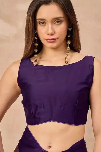 Purple purple satin ethnic solid party wear matching blouse & sarees